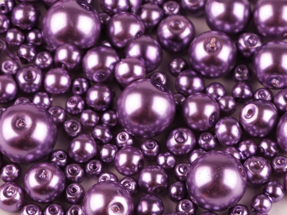 Skleněné voskové perly mix velikostí Ø4-12 mm, barva 45B fialová