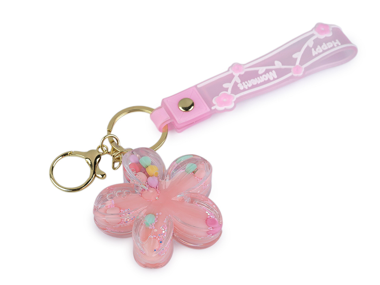 Přívěsek na batoh / klíče s tekutinou a glitry, barva 23 růžová sv.