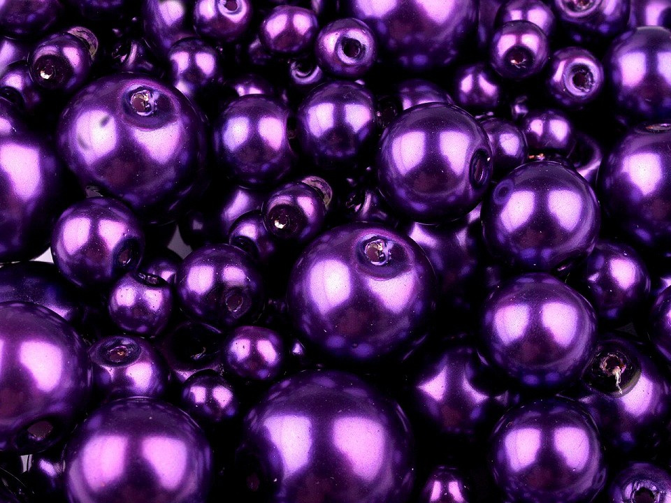 Skleněné voskové perly mix velikostí Ø4-12 mm, barva 36A fialová purpura
