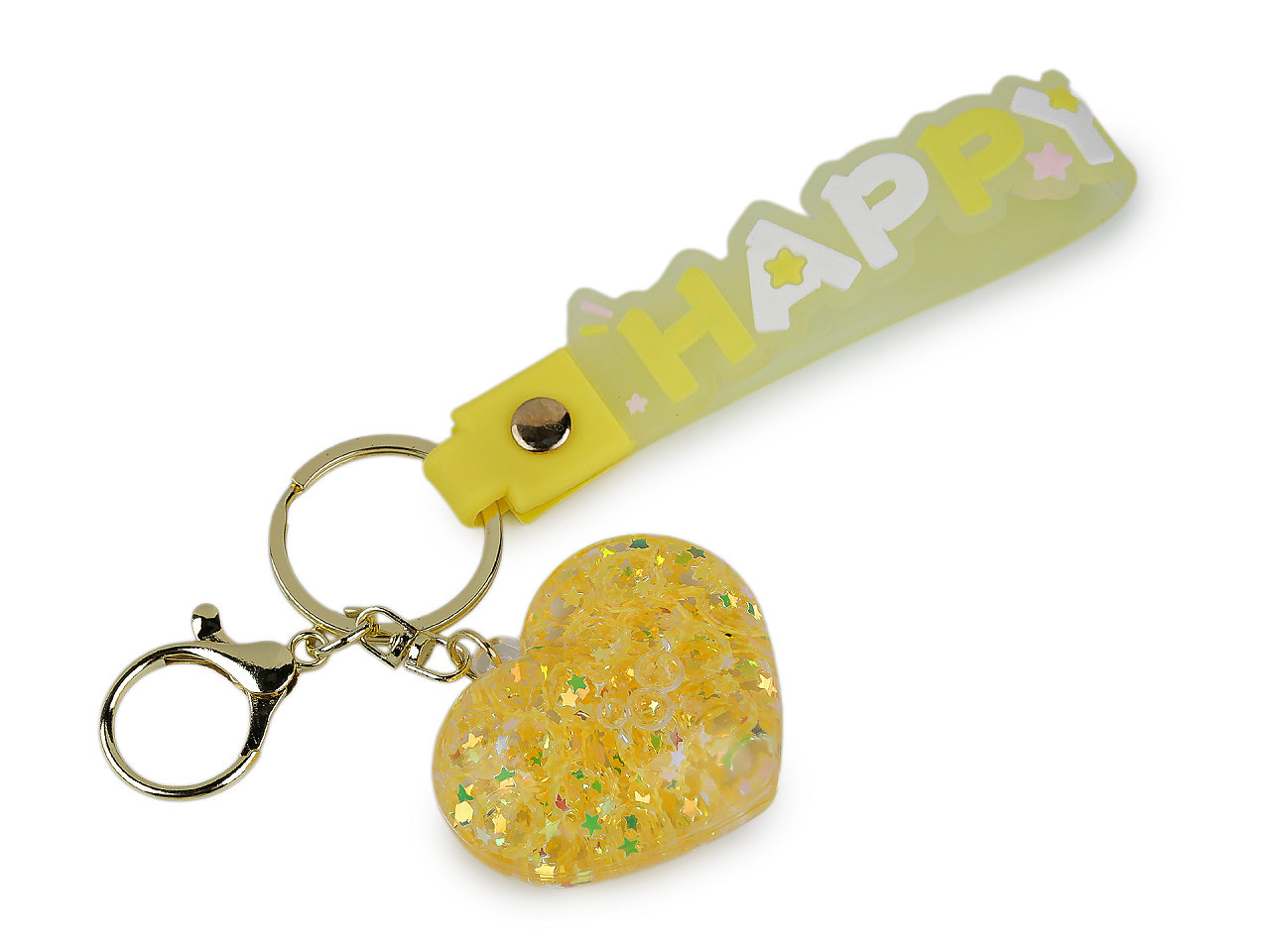 Přívěsek na batoh / klíče s tekutinou a glitry, barva 28 žlutá srdce
