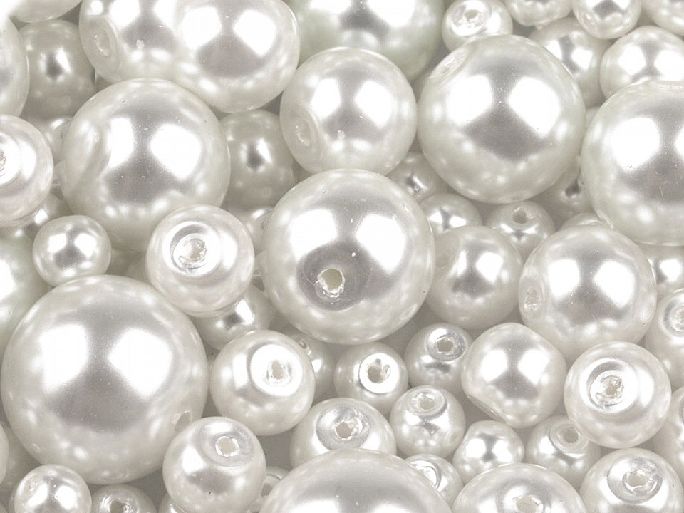 Skleněné voskové perly mix velikostí Ø4-12 mm, barva 01B bílá