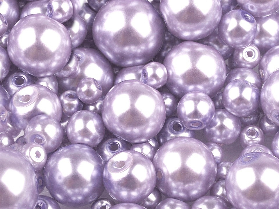 Skleněné voskové perly mix velikostí Ø4-12 mm, barva 25B fialová sv.