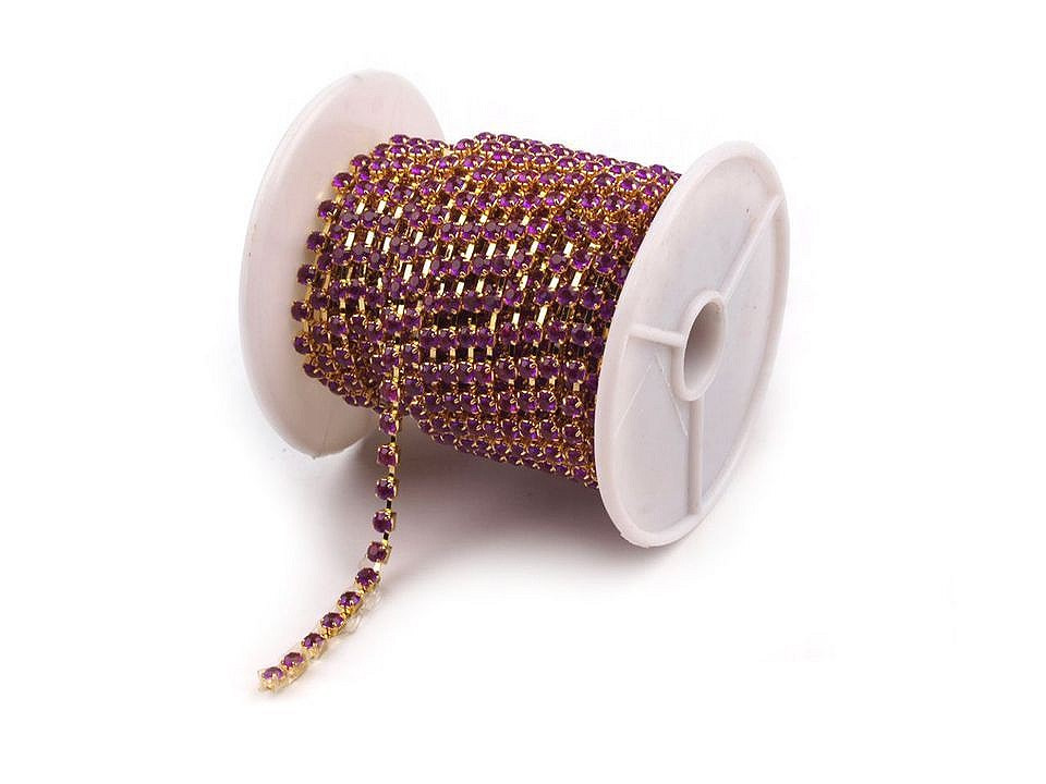 Štrasový prýmek / borta šíře 2,9 mm, barva 10 fialová purpura zlatá