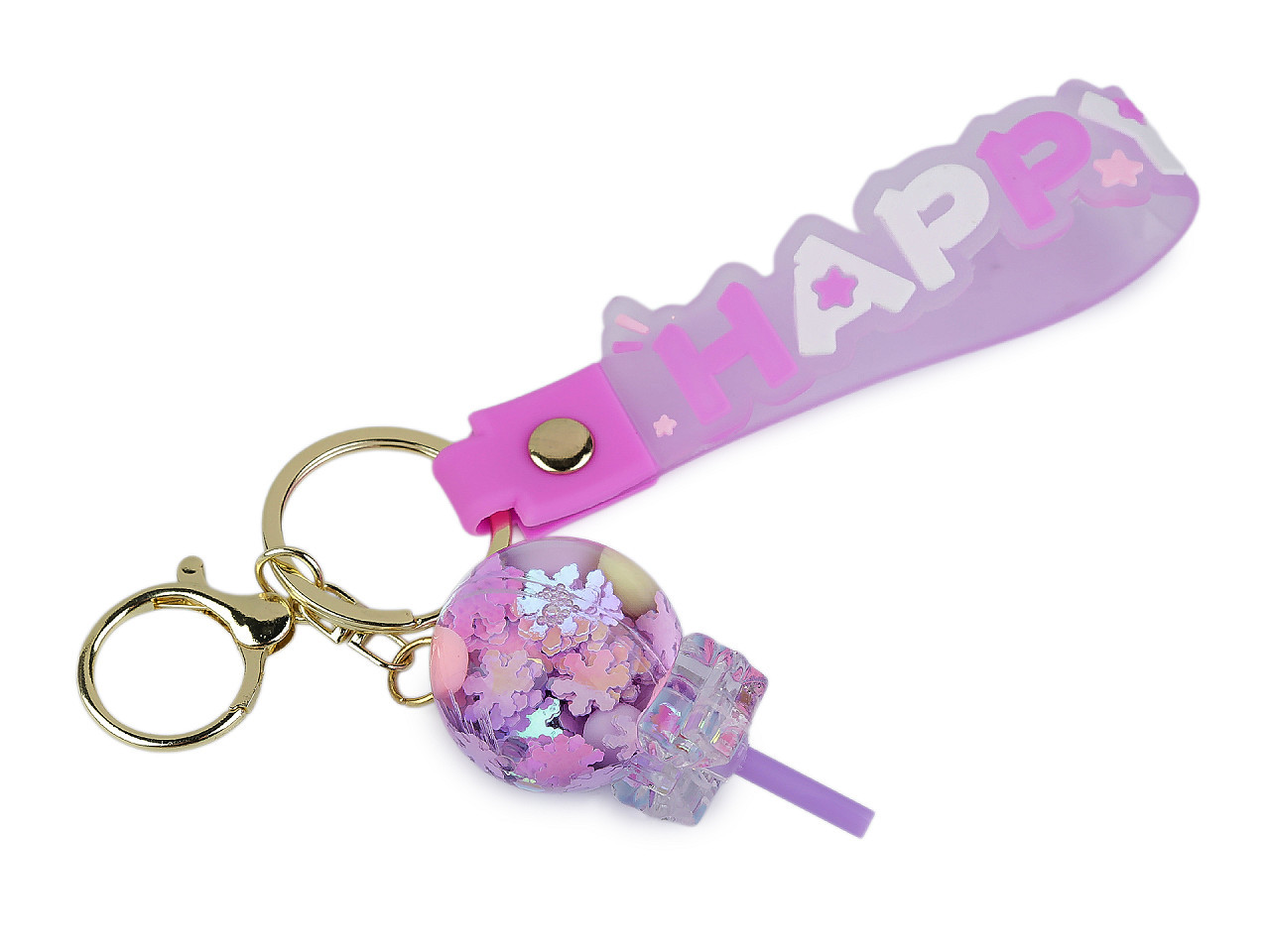 Přívěsek na batoh / klíče s tekutinou a glitry, barva 5 fialová sv. lízátko