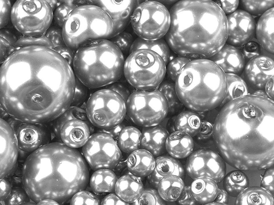 Skleněné voskové perly mix velikostí Ø4-12 mm, barva 18B stříbrná světlá