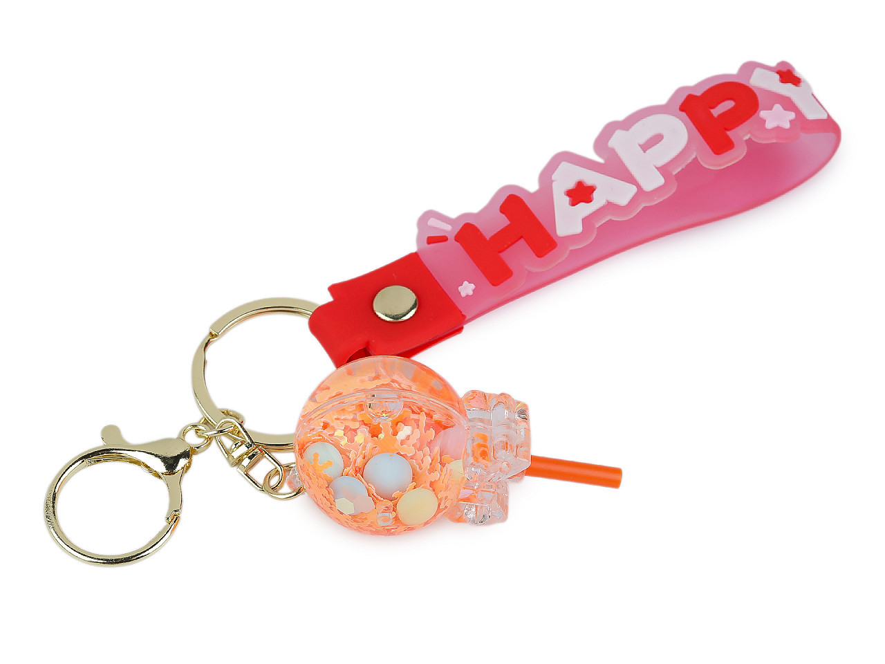 Přívěsek na batoh / klíče s tekutinou a glitry, barva 6 oranžová lízátko