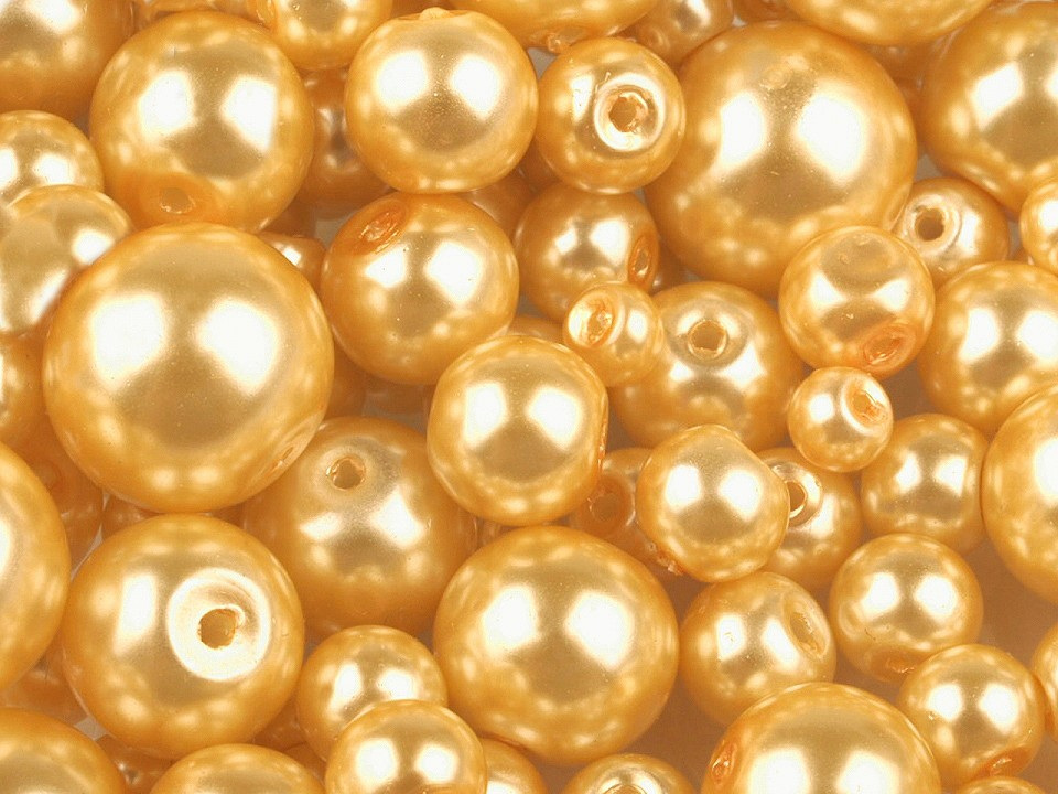Skleněné voskové perly mix velikostí Ø4-12 mm, barva 74B zlatá světlá