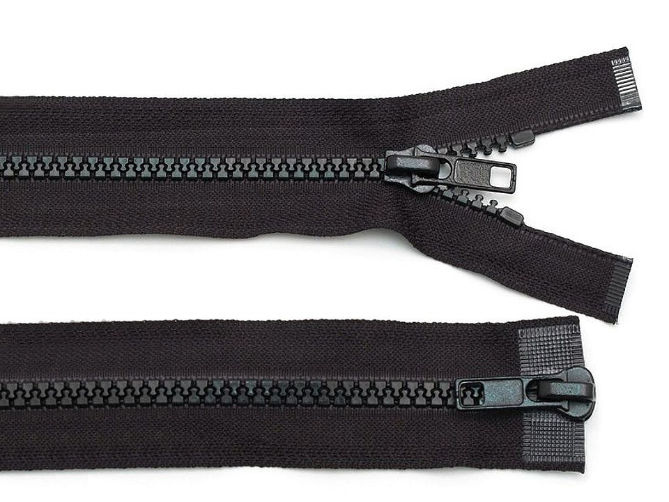 Zip kostěný 5 mm dělitelný 2 jezdce / dvoucestný 75 cm bundový, barva 322 černá