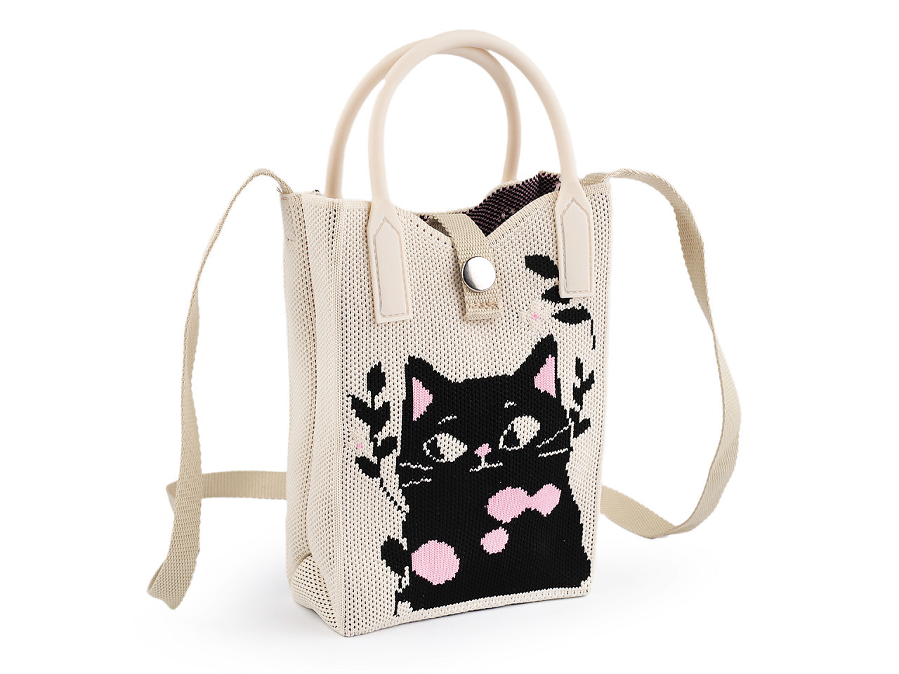 Dívčí textilní kabelka / taška kočka 12x18 cm, barva 1 režná