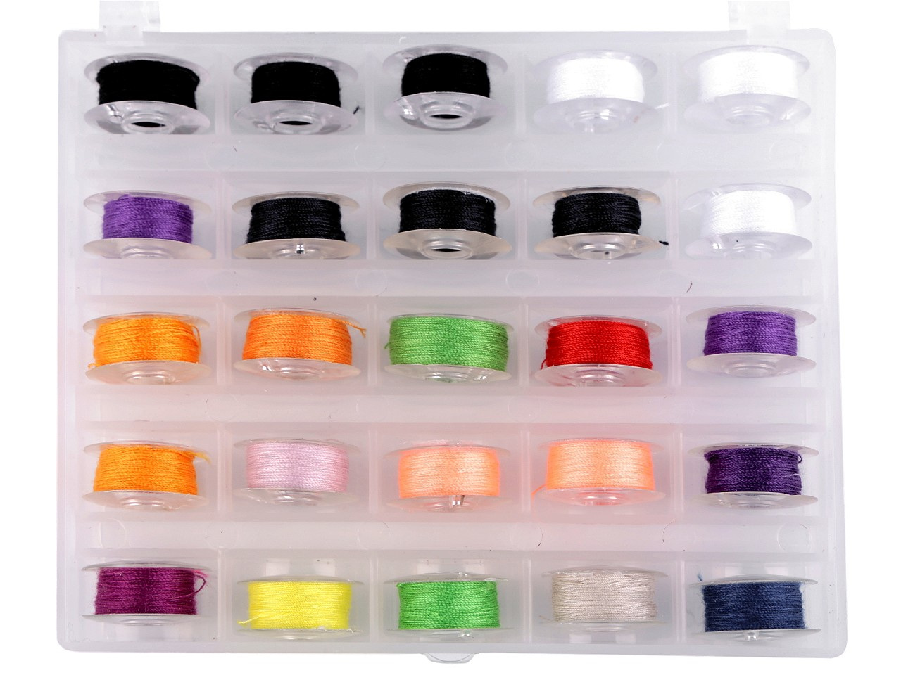 Fotografie Box na cívky s náplní do šicího stroje nízké, barva mix barev