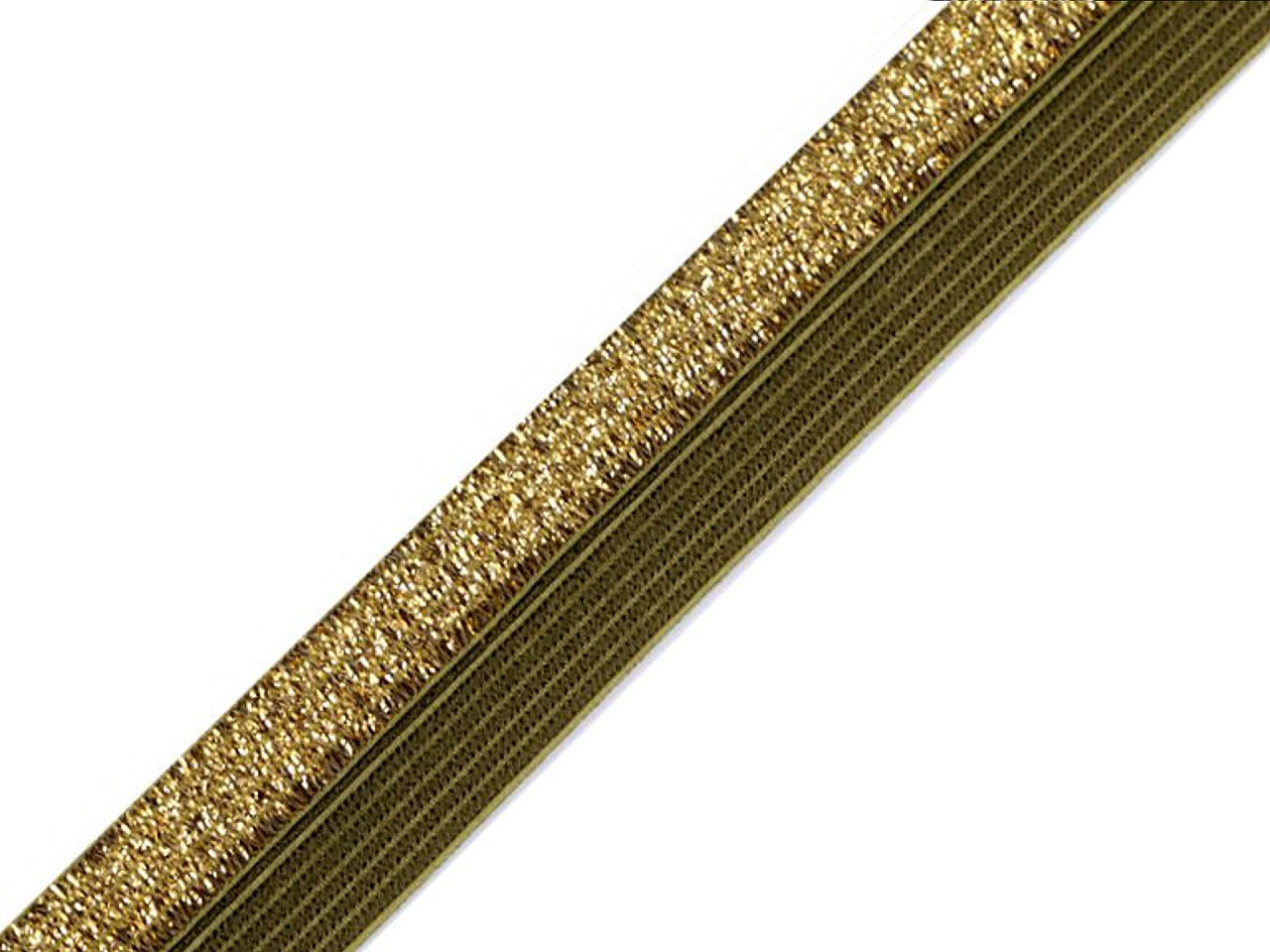 Lemovací pruženka půlená / lampas šíře 17 mm s lurexem, barva 12 zelená khaki zlatá