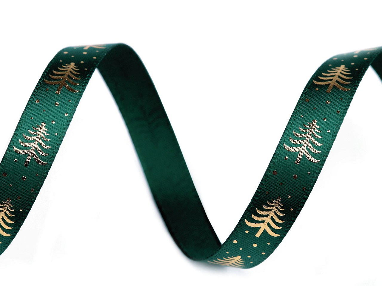 Saténová stuha stromeček šíře 10 mm vánoční, barva 8 zelená zlatá