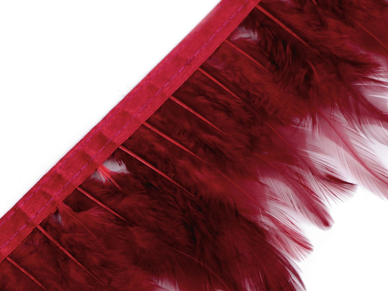 Prýmek - kohoutí peří šíře 12 cm, barva 20 bordó