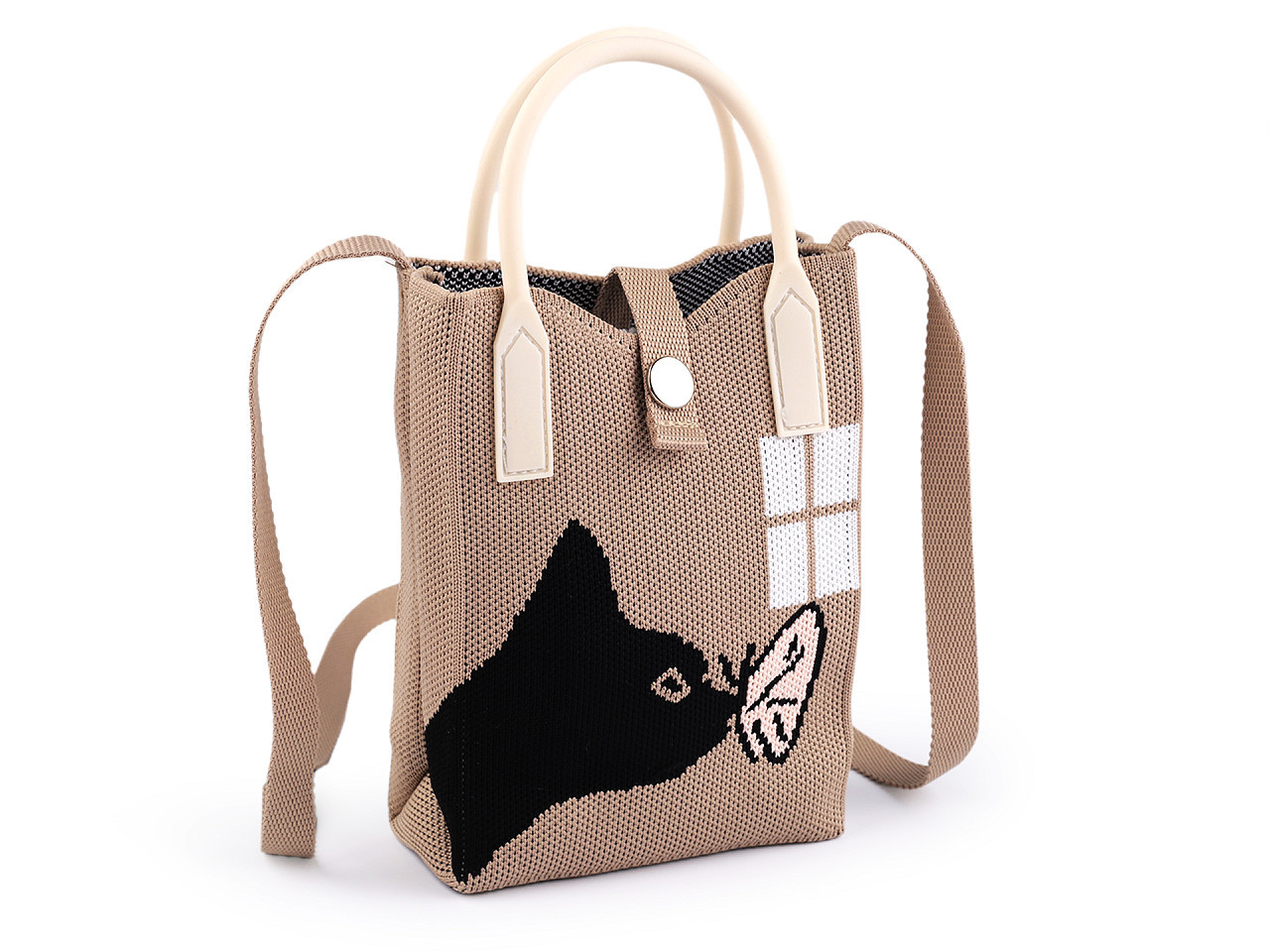 Dívčí textilní kabelka / taška kočka 12x18 cm, barva 3 béžová