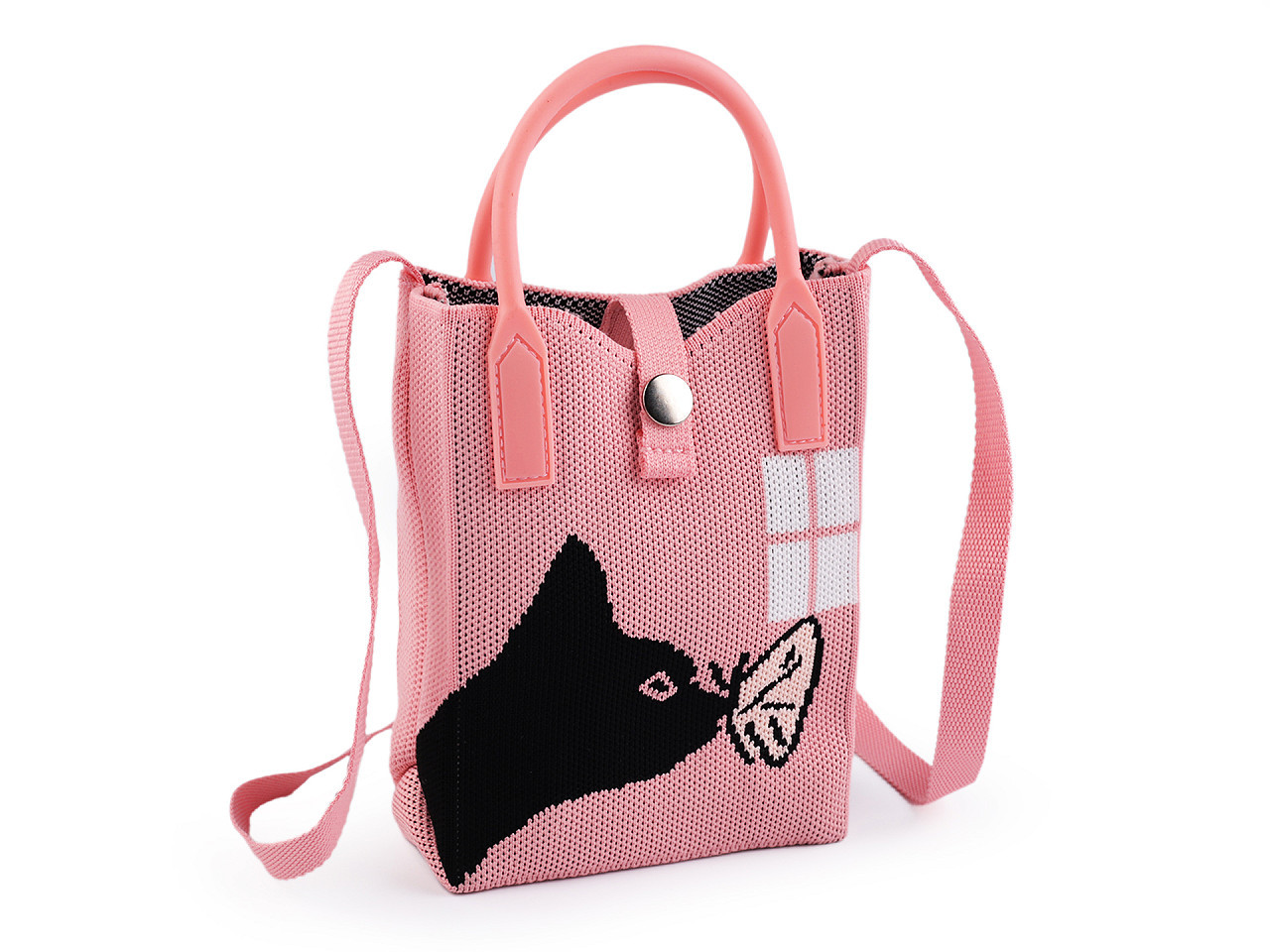 Dívčí textilní kabelka / taška kočka 12x18 cm, barva 2 růžová světlá