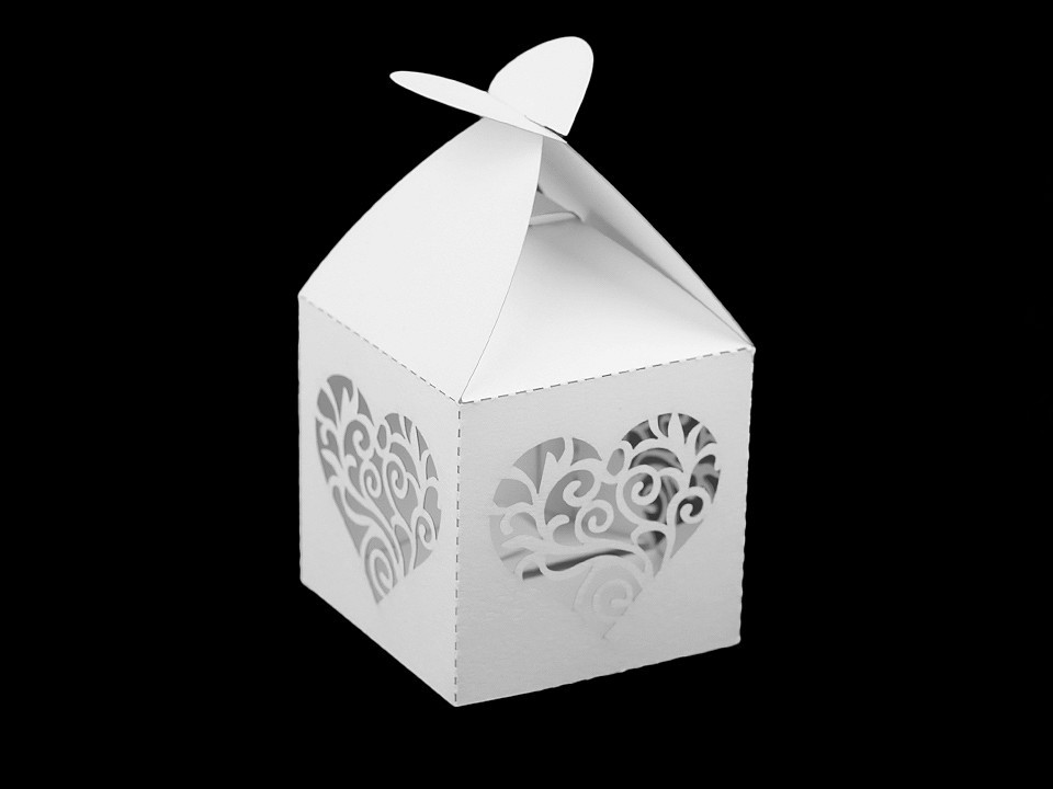 Papírová krabička svatební, barva 1 bílá srdce