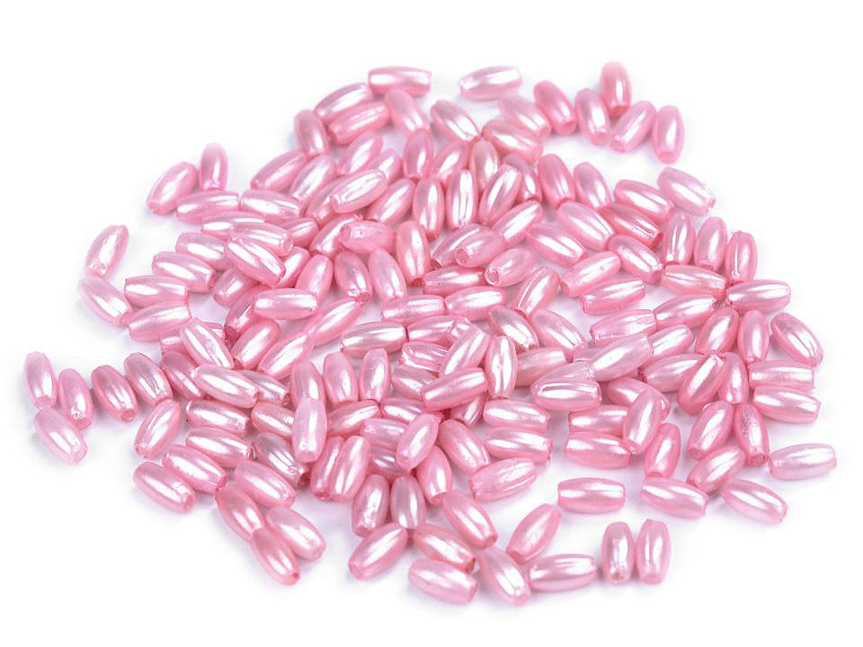 Plastové voskové korálky / perly Glance rýže 3x6 mm, barva 7 pudrová