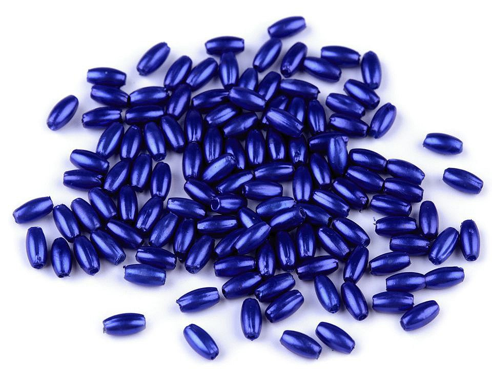 Plastové voskové korálky / perly Glance rýže 3x6 mm, barva 5 modrá safírová