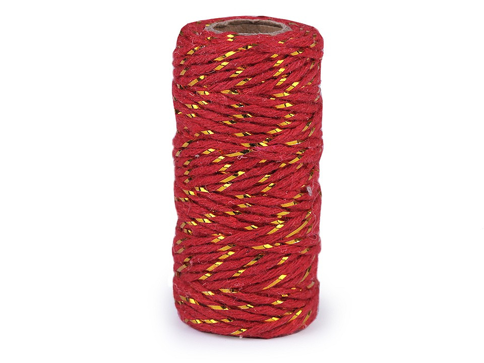 Bavlněná šňůra / provázek Ø1,5 mm s lurexem, vánoční, barva 5 červená zlatá