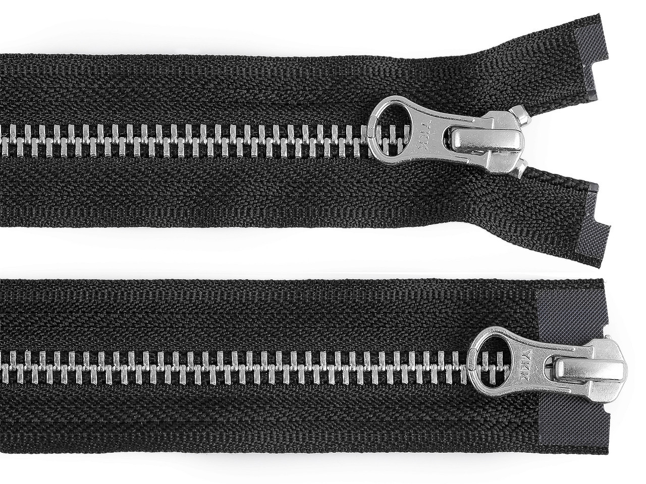 Zip kovový YKK No 5 dělitelný 2 jezdce / dvoucestný 70 cm na kožené bundy, barva černá barva nikl