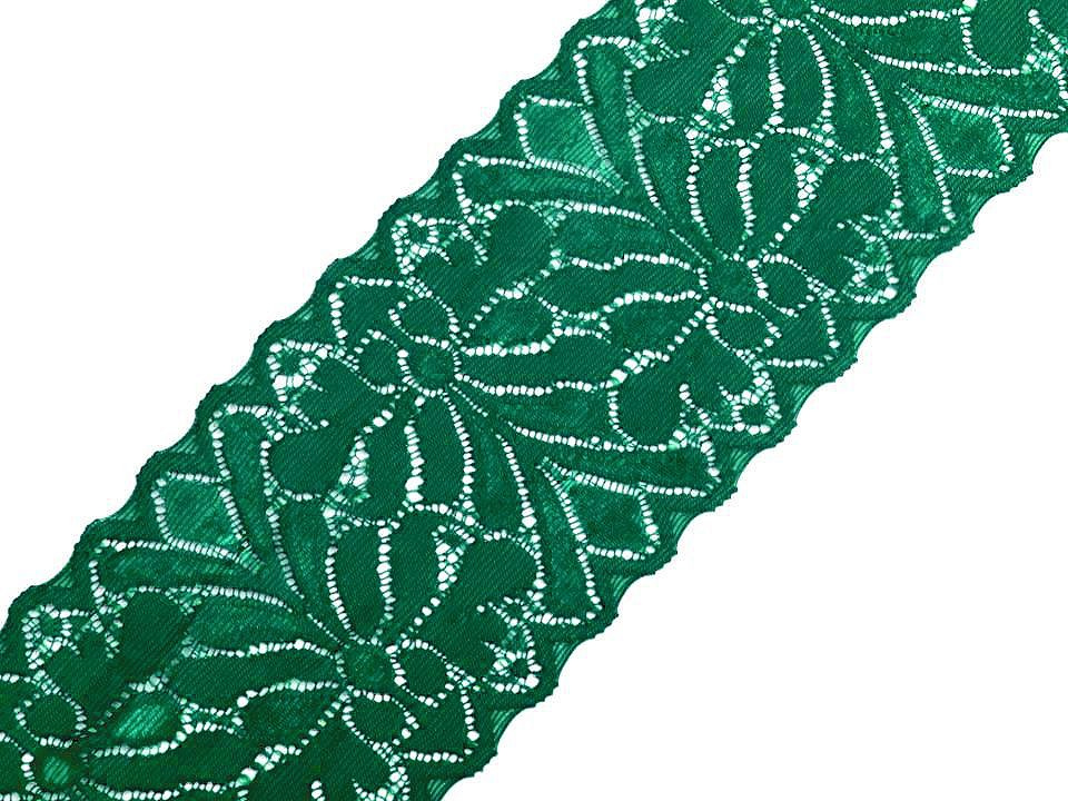Elastická krajka / vsadka šíře 80 mm, barva 8 zelená smaragdová
