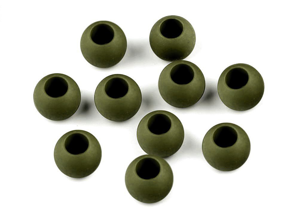 Plastové korálky matné s velkým průvlekem / plavkové 10x12 mm, barva 8 (47) zelená khaki