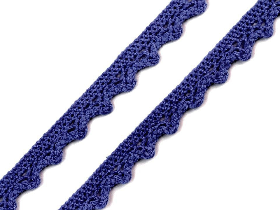 Bavlněná krajka paličkovaná šíře 11 mm, barva 8 modrá tmavá