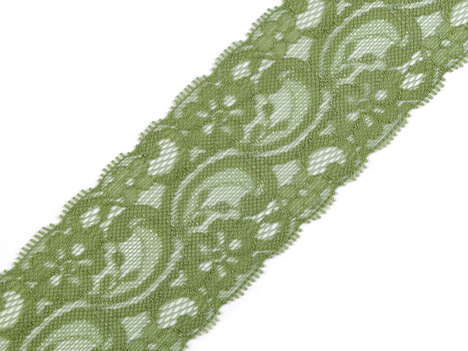 Elastická krajka / vsadka šíře 55 mm, barva 10 zelená
