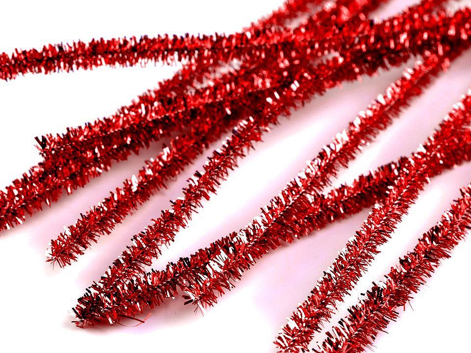 Chlupaté modelovací lurexové drátky Ø6 mm délka 30 cm, barva 1 červená jahoda