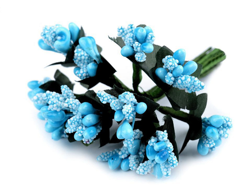 Květinové pestíky na drátku / vývazek, barva 10 modrá sv.