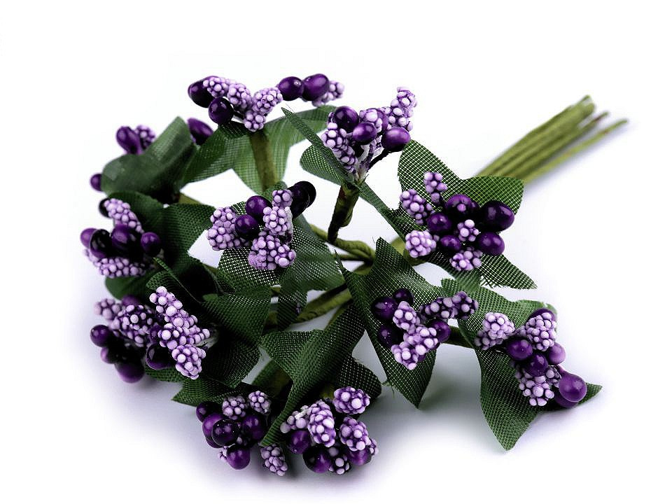 Květinové pestíky na drátku / vývazek, barva 8 fialová tmavá