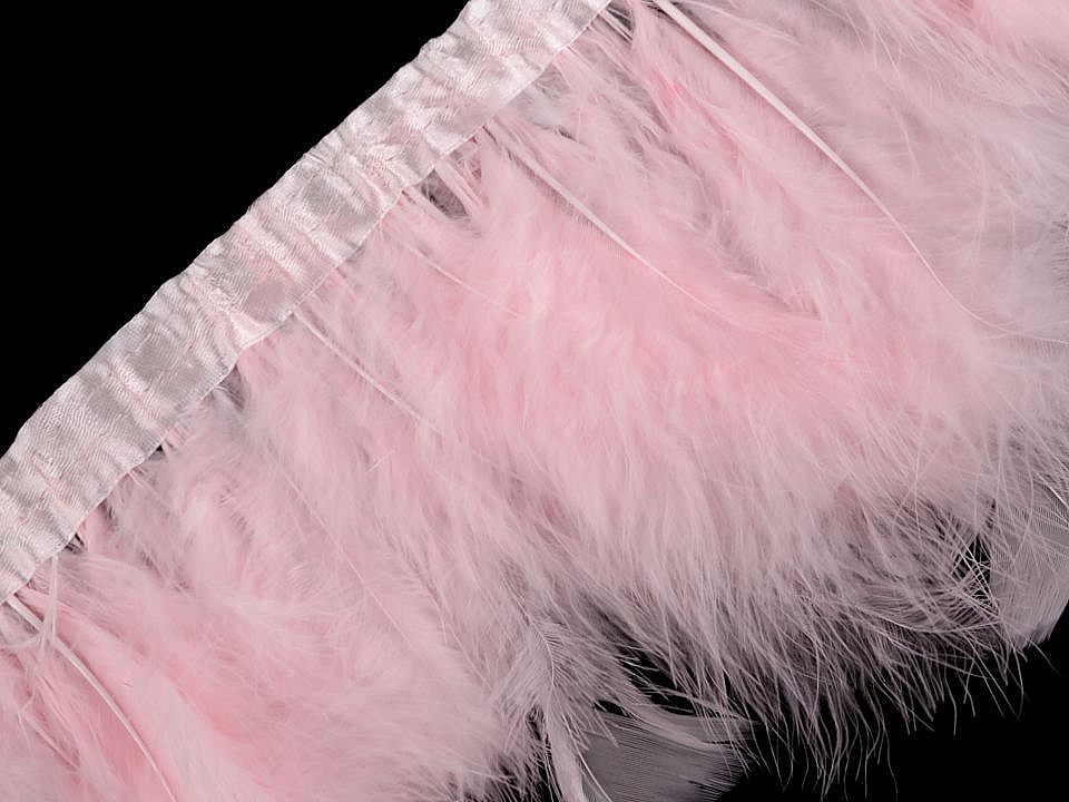 Prýmek - marabu peří šíře 17 cm, barva 3 růžová sv.