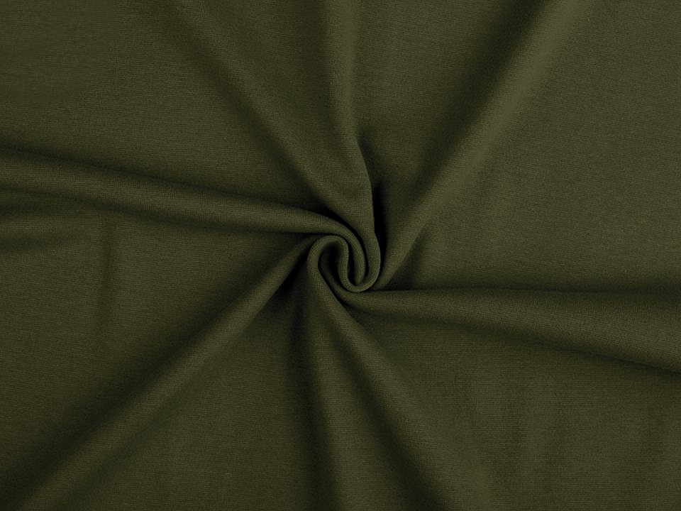 Úplet bavlněný elastický hladký / náplet, barva 26 (356) zelená khaki