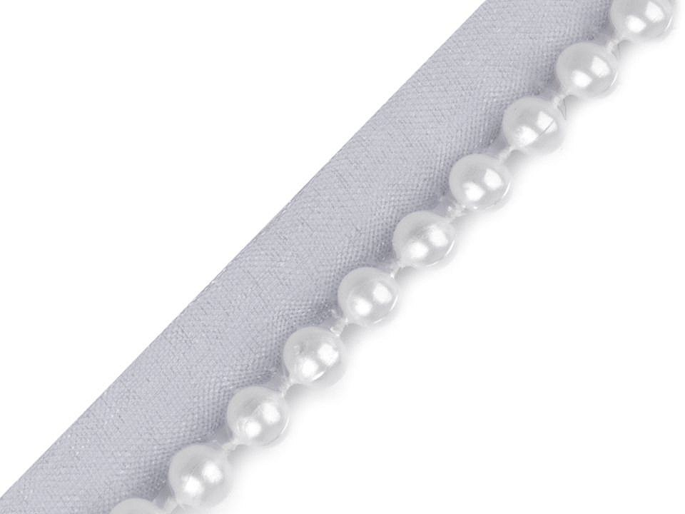 Prýmek / paspulka s perlami šíře 10 mm, barva 4 šedá nejsvětlější