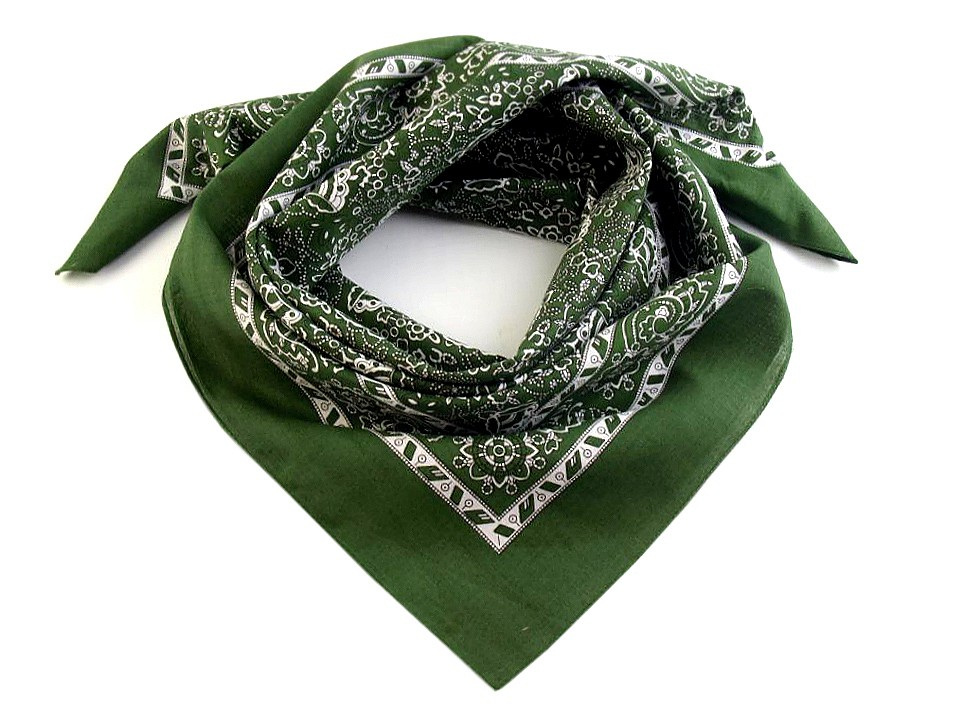 Bavlněný šátek kašmírový vzor 70x70 cm, barva 2 zelená smrková