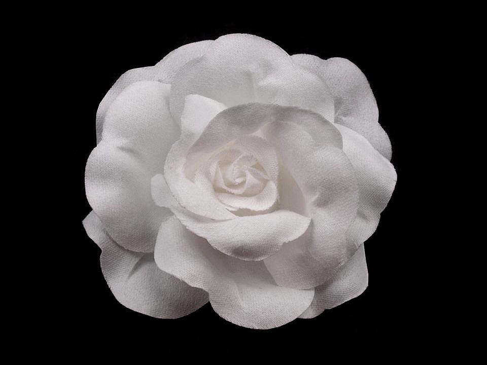 Brož / ozdoba růže Ø6 cm, barva 1 bílá