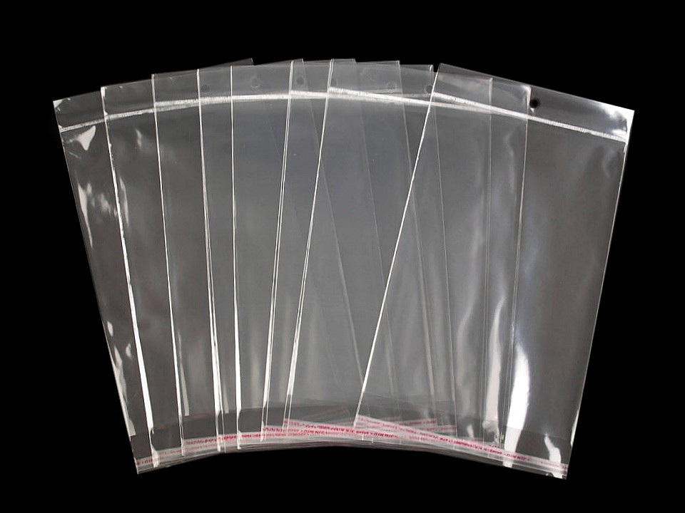 PP sáček s lepicí klopou a závěsem 17x25,5 - 26 cm, barva 17x25,5cm transparent
