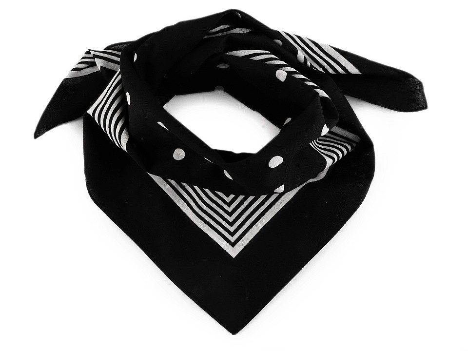 Bavlněný šátek s puntíky 70x70 cm, barva 2 černá