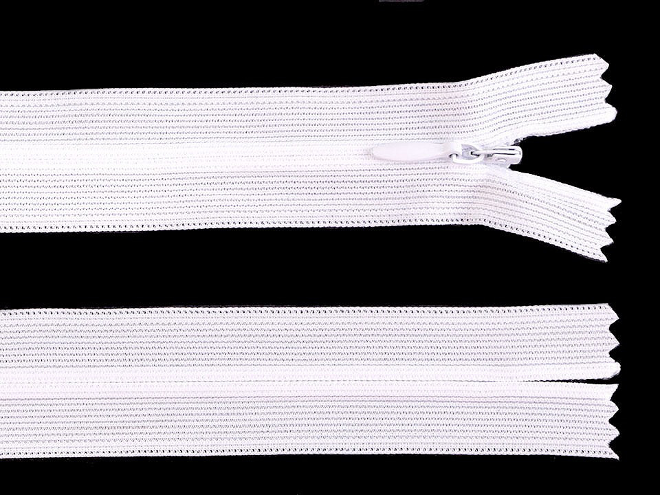 Spirálový zip skrytý šíře 3 mm délka 60 cm dederon, barva 101 bílá