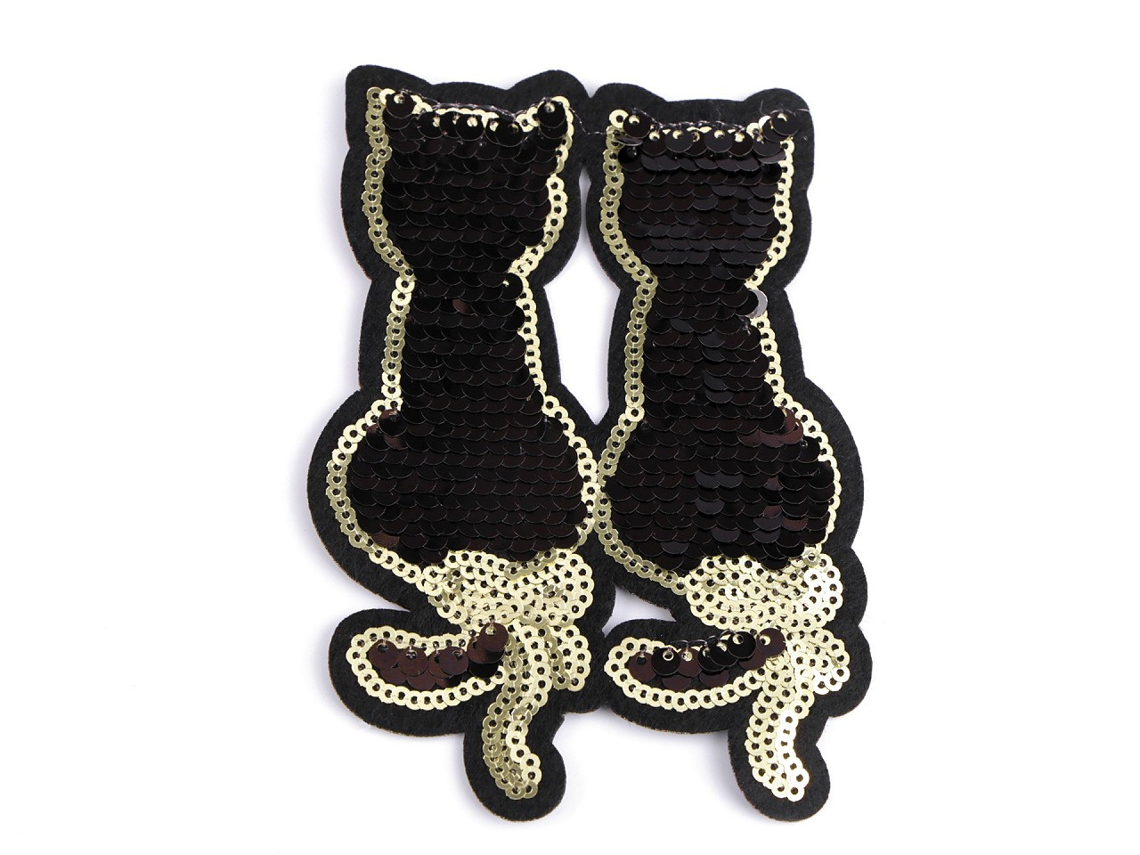 Nažehlovačka kočky s oboustrannými flitry, barva 2 černá zlatá