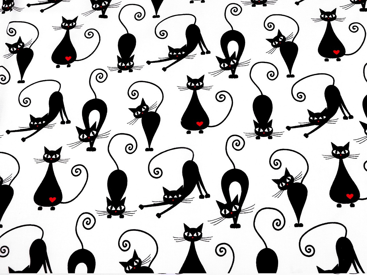 Bavlněná látka / plátno kočka, barva (51) bílá černá