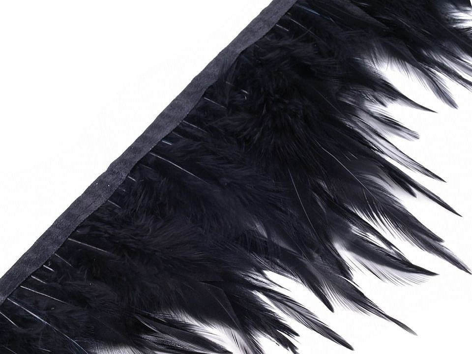 Prýmek - kohoutí peří šíře 12 cm, barva 2 černá