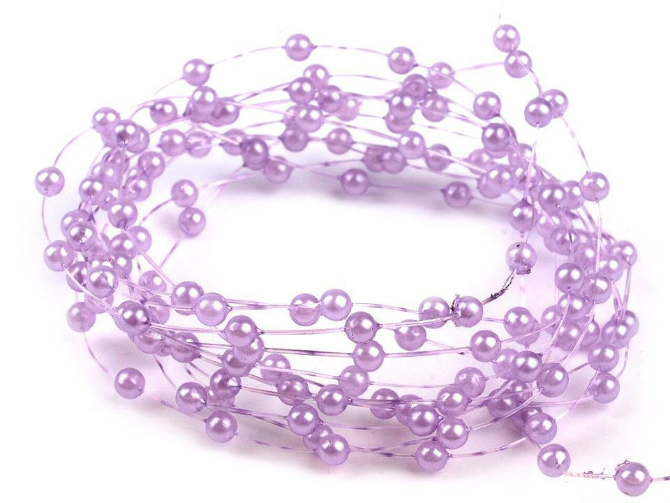 Perličky na silonu Ø2-3 mm, barva 2 fialová lila