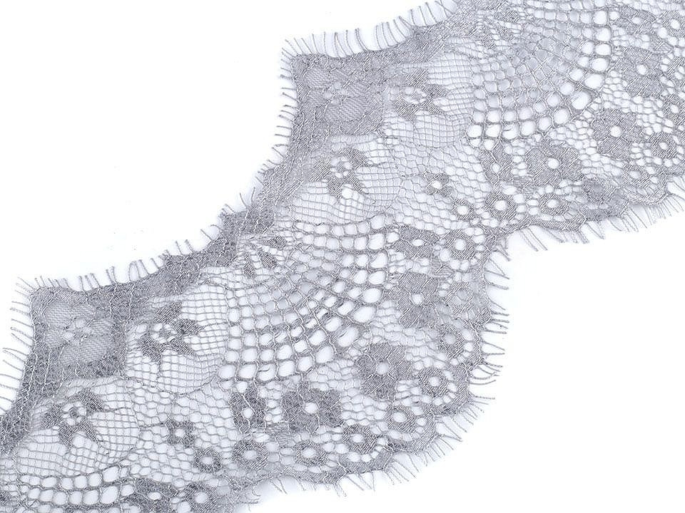 Francouzská krajka šíře 12 cm, barva 3 šedá lesk