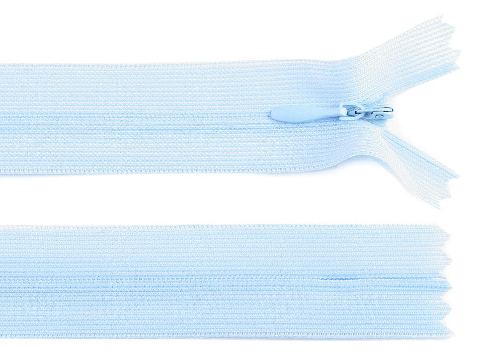 Spirálový zip skrytý šíře 3 mm délka 40 cm dederon, barva 183 modrá ledová
