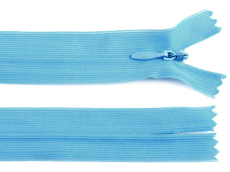 Spirálový zip skrytý šíře 3 mm délka 40 cm dederon, barva 189 modrá nebeská tmavá