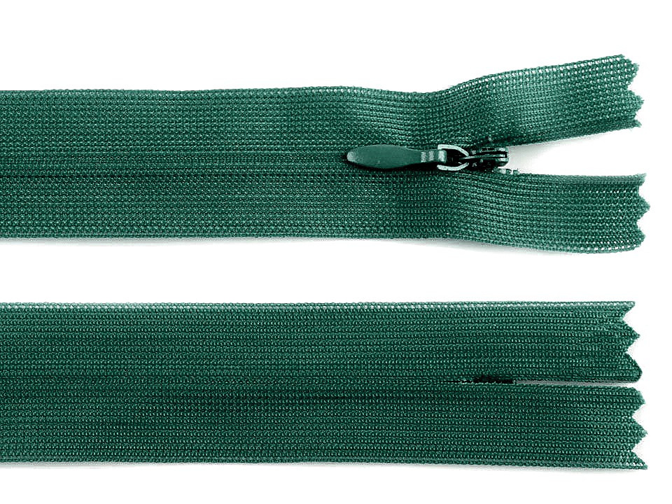 Spirálový zip skrytý No 3 délka 40 cm dederon, barva 272 zelená piniová