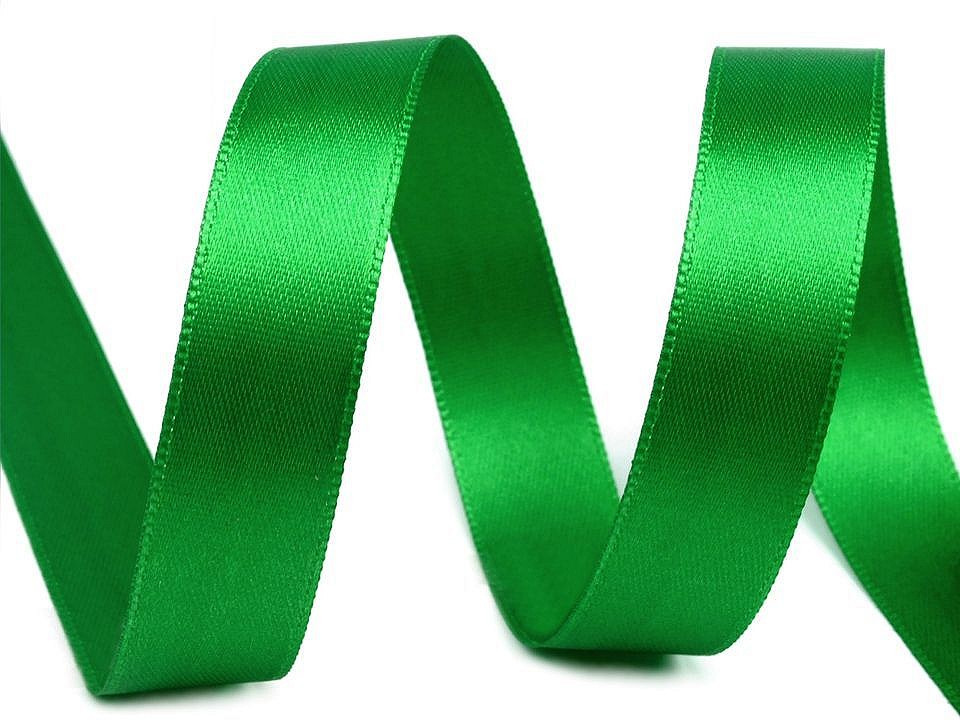 Atlasová stuha oboulící šíře 15 mm, barva 310 zelená trávová