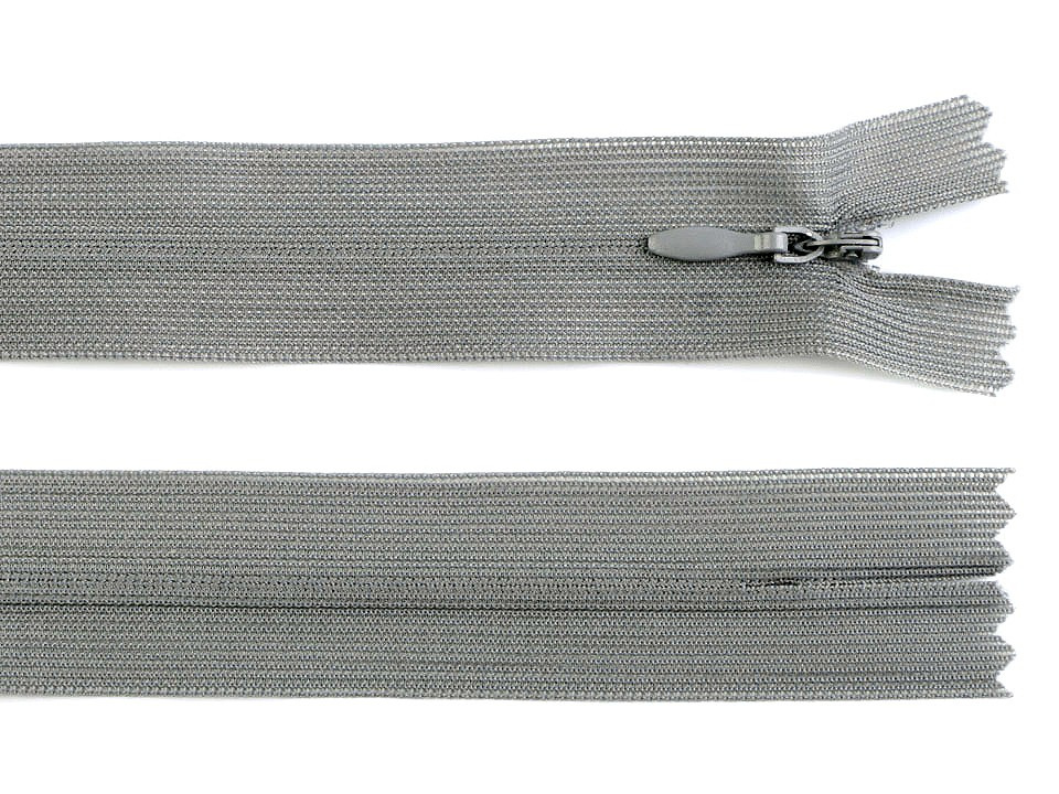 Spirálový zip skrytý šíře 3 mm délka 40 cm dederon, barva 528 šedá perlová