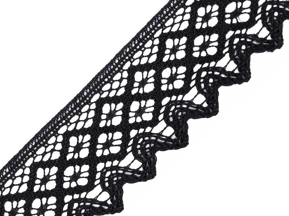 Bavlněná krajka paličkovaná šíře 68 mm, barva 6100 černá